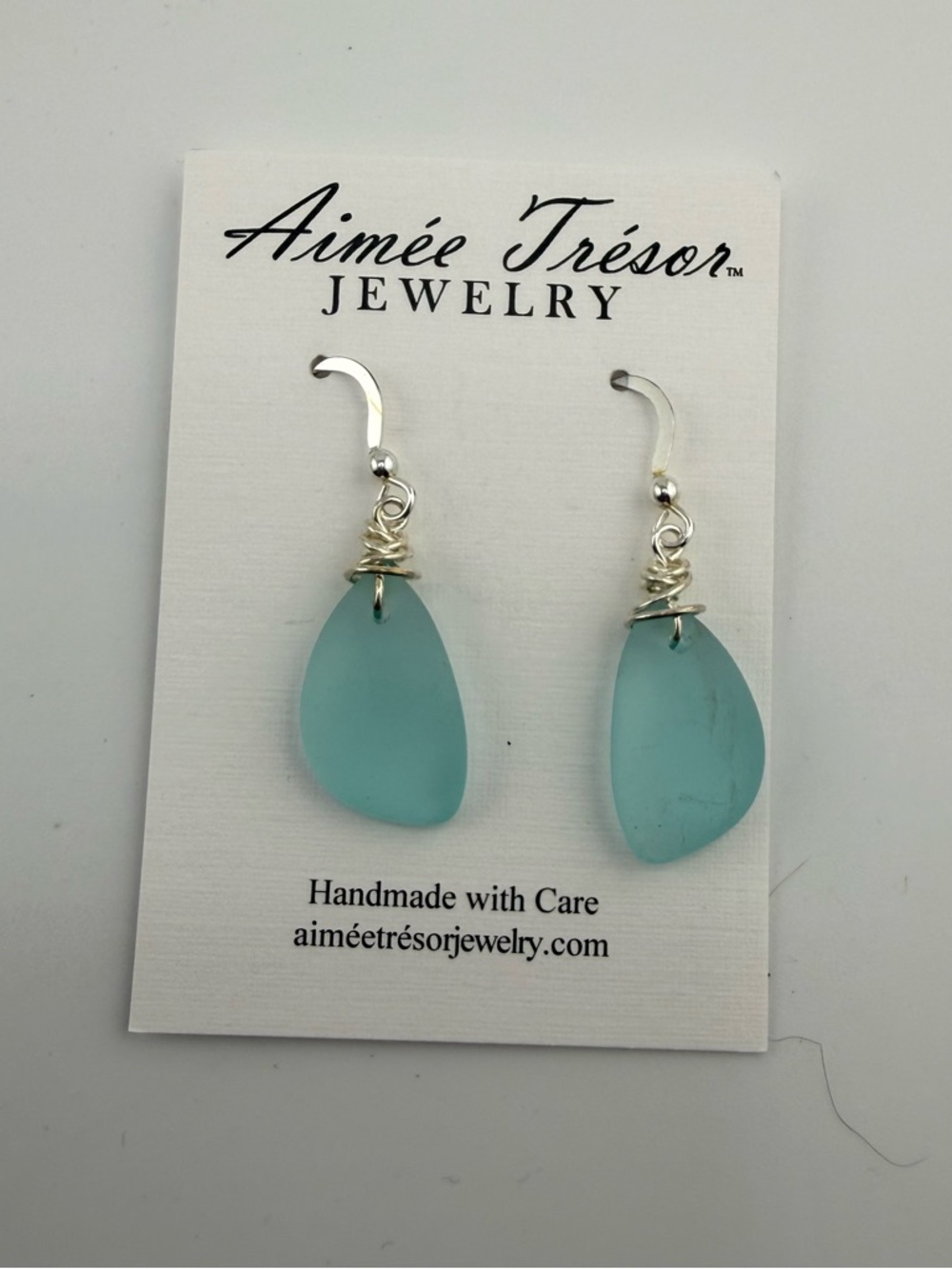 Turquoise Sea Glass Drop Earrings - Picture 4 of 5